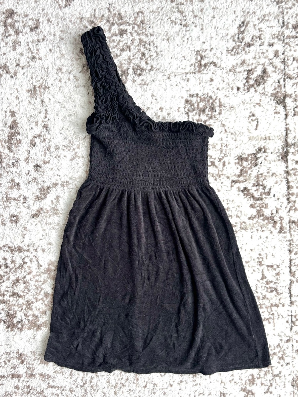 Vintage Y2K Juicy Couture One-Shoulder Terry Cloth Black Mini Dress